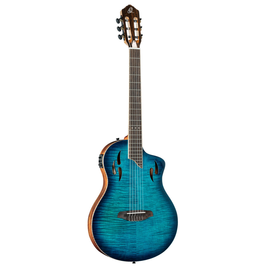 ORTEGA TourPlayer DeLuxe Nylon String Gitarre 6 String - geflammtes Ahorn Blau + Bag