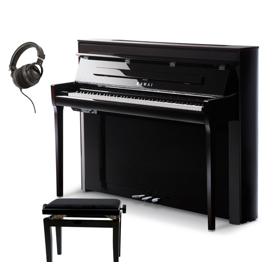 Kawai NV5S Hybrid Schwarz Poliert Bundle mit Bank und Kopfhörer