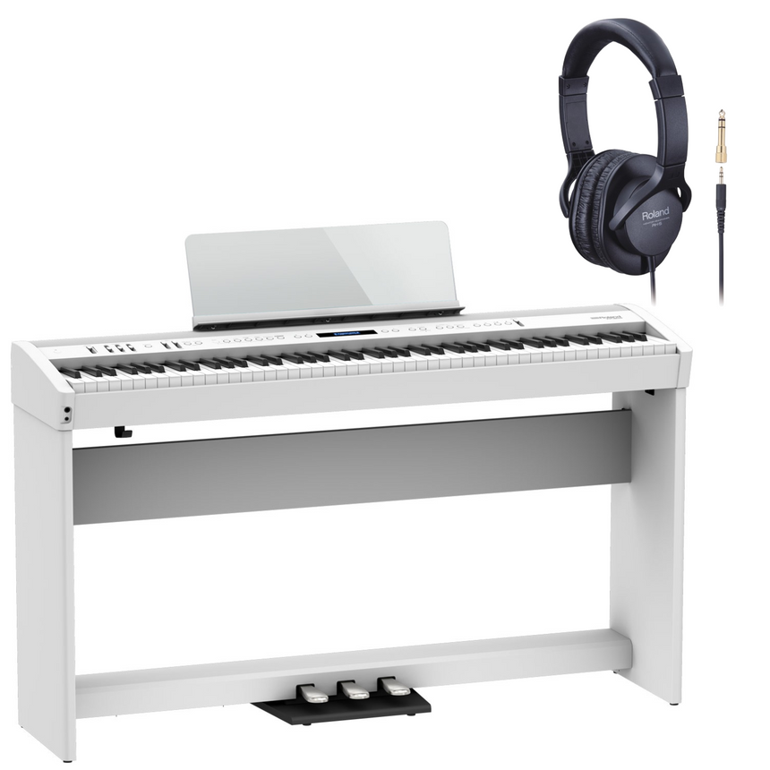 Roland Stage Piano FP-60X White Bundle avec support et pédale, écouteurs